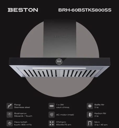 Вытяжка beston BRH-90BSTKS800SS