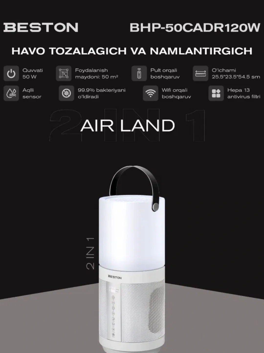 Очиститель-увлажнитель воздуха Beston BHP-50CADR120W Air Land